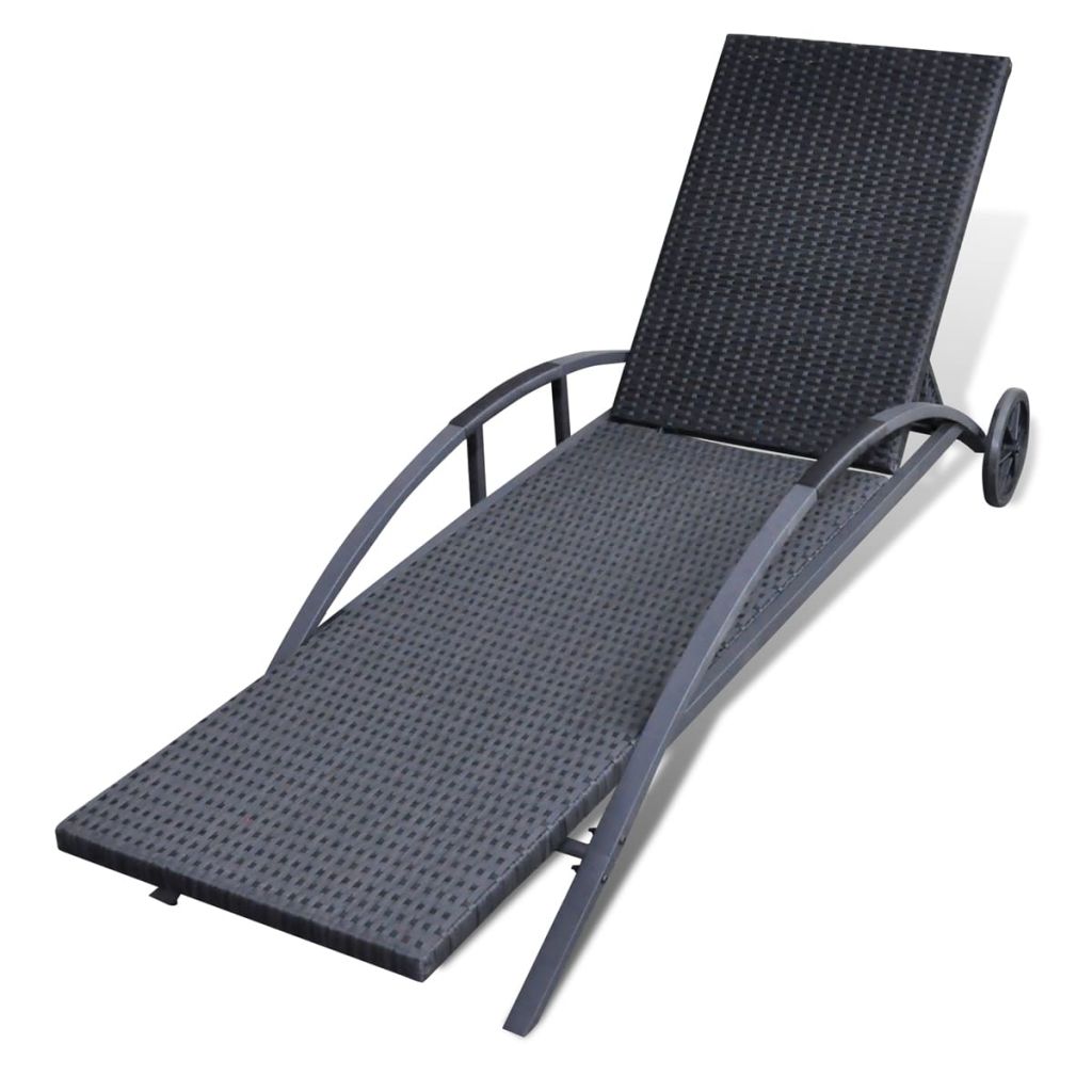 Chaise longue avec coussin et roues Résine tressée Noir 3 - 5