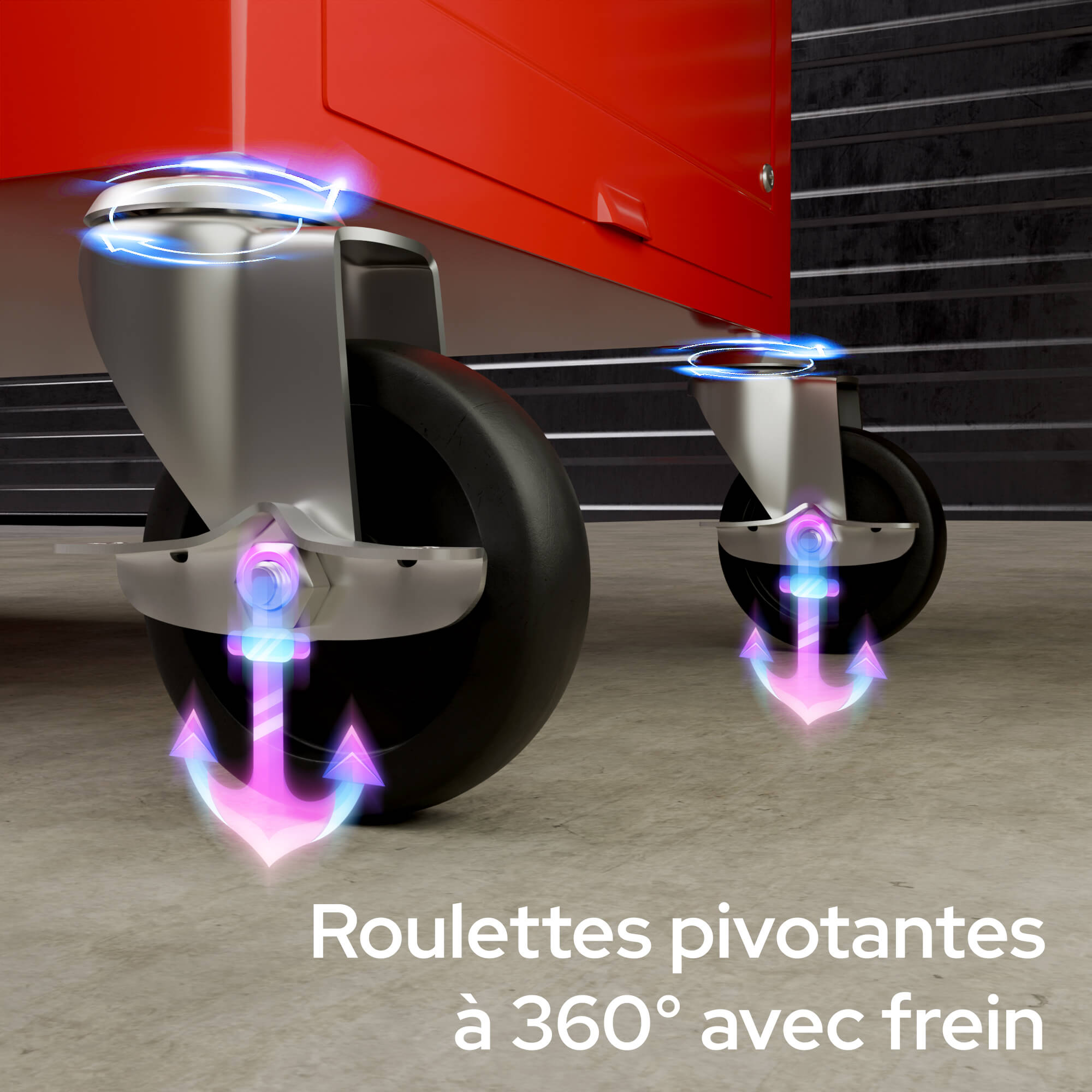 AREBOS Servante d’atelier 9 tiroirs Rouge – Coffre à outils mobile verrouillable, acier robuste, tiroirs à roulements à billes, roues freinées - 4