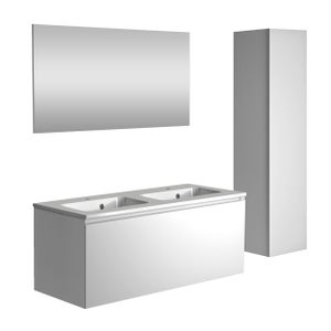 Colonne Salle De Bain Suspendue AURLANE NORDIK - Blanc Mat, H150xP25xL35cm, 2 Portes, 2 étagères, MDF 16mm