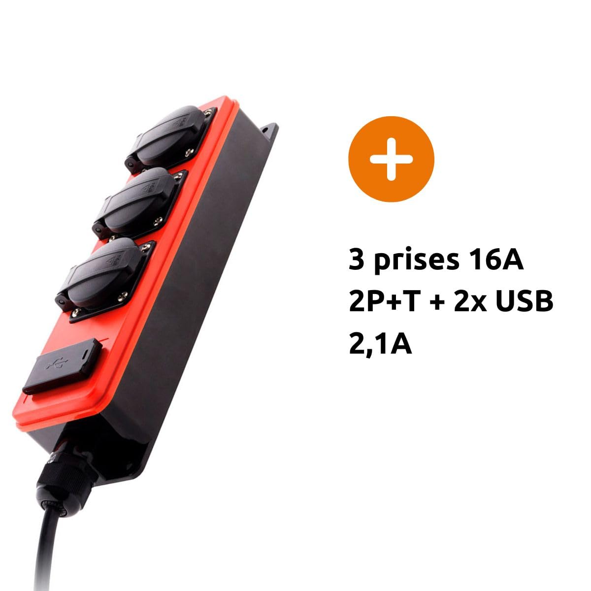 Bloc Multiprise 5 Prises Zenitech 16A - Câble 1,5m Noir - Fiche Extraplate, Sécurité Enfant