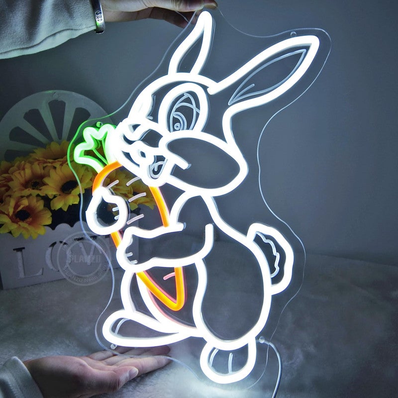 Wielkanocny neon królik marchewka dekoracja ścienna sypialnia znak Bar butik znak powitalny pisanki prezent urodzinowy
