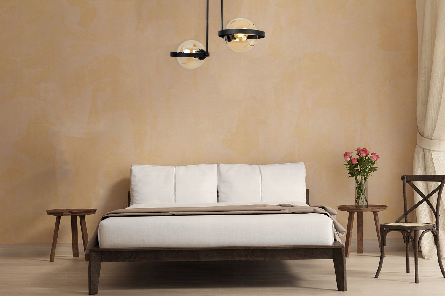 Lampa sufitowa wisząca modern 2xE27 klosz okrągły czarny/miodowy Light Home LH - 3