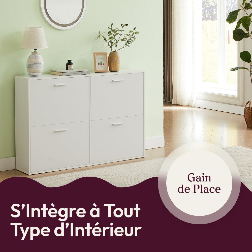CASABEL Meuble à Chaussures 4 Abattants - Armoire à Chaussures Design - Meuble de Rangement Entrée 24 Paires - Blanc - 8
