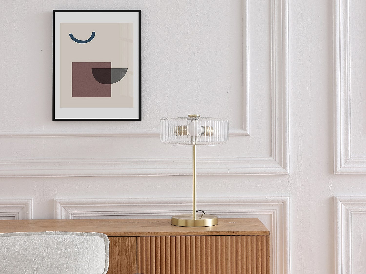 Lampa stołowa ze szkła i szczotkowanego złotego mosiądzu - D.30 x W.49 cm - LACAYA