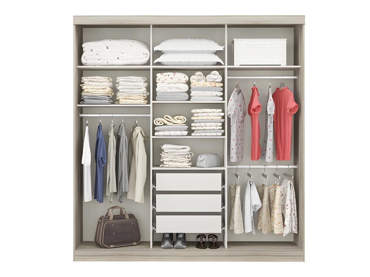 Armoire 3 portes coulissantes - Avec miroir - L205 cm - Naturel et beige - DIDDA II - 7