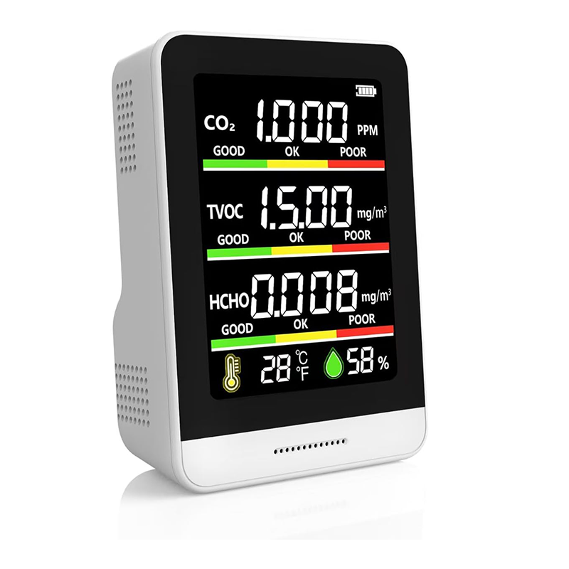 Monitor jakości powietrza w pomieszczeniach, zdolny do pomiaru CO2, HCHO, AQI, zasilany bateryjnie, odpowiedni do użytku domowego (biały).