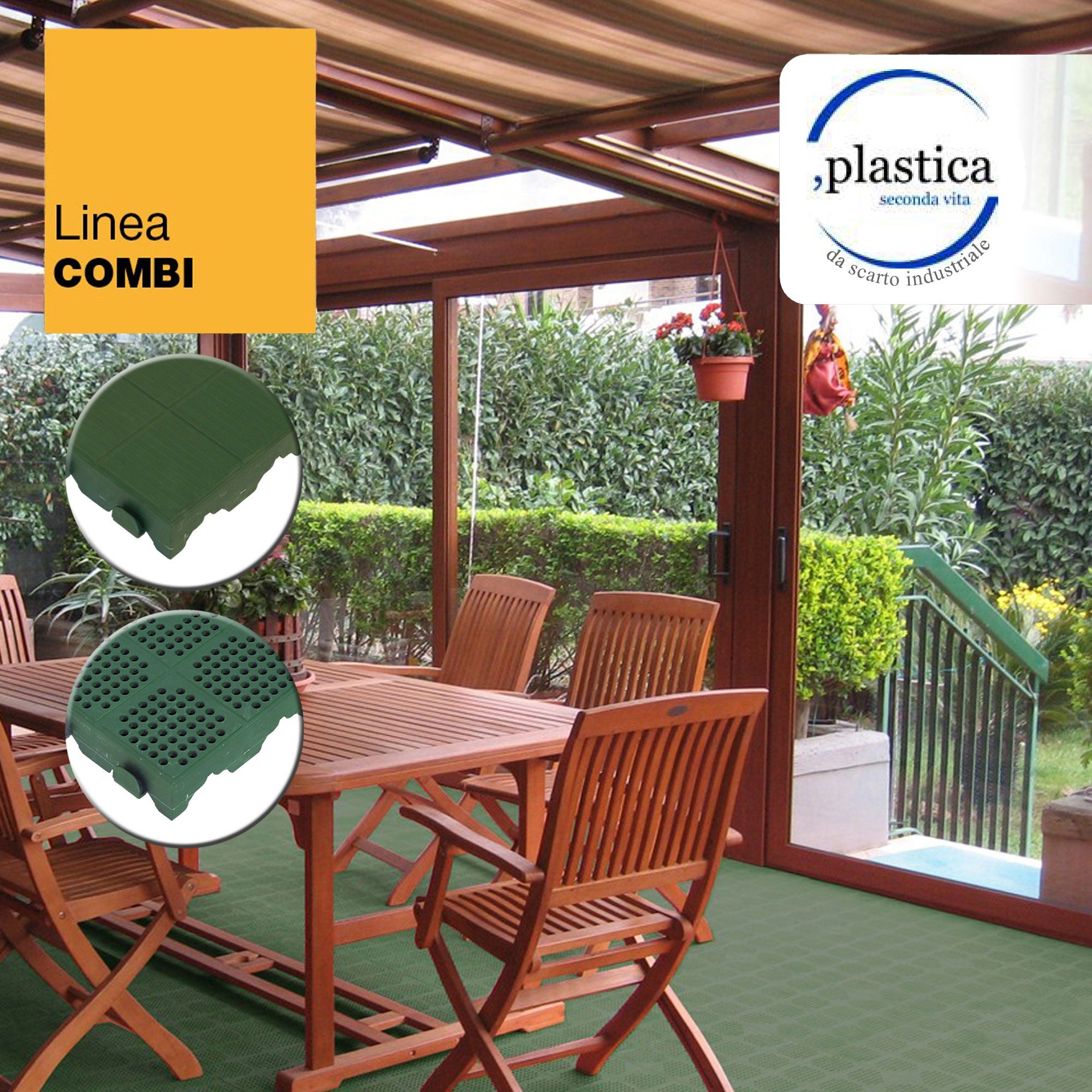 Pack de 6 dalles de sol extérieur en nid d'abeille en plastique mesurant 39x39x4,8 cm. Superficie totale 0,9m² COMBI - Marron - 2