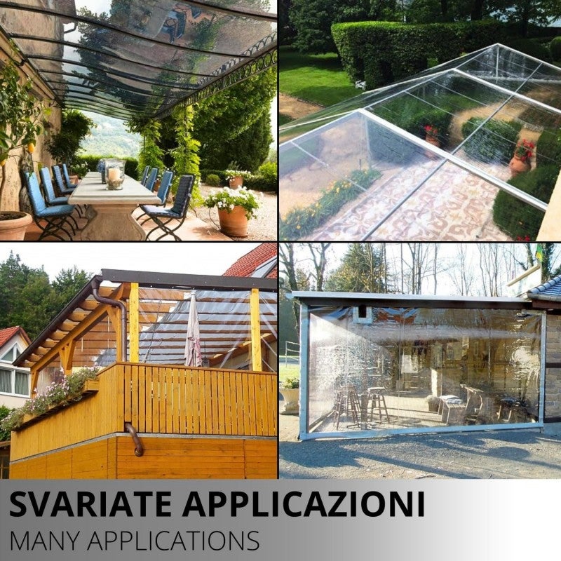 Telo PVC Trasparente 4x1m, 0,80mm Spessore, 850g/m² - Telo Cristal Solo Rinforzato sui Lati - Anti-UV, Impermeabile - Qualità Made in Italy - 4