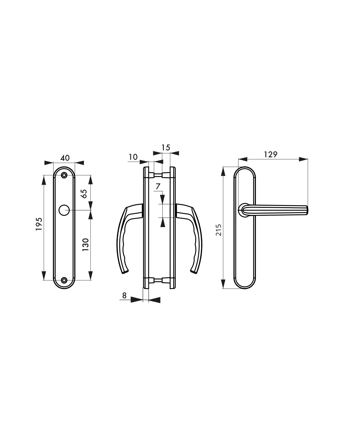 THIRARD - Ensemble de poignées pour porte intérieure Sultane sans trou, carré 7mm, entr'axes 195mm, noir - THIRARD - 3