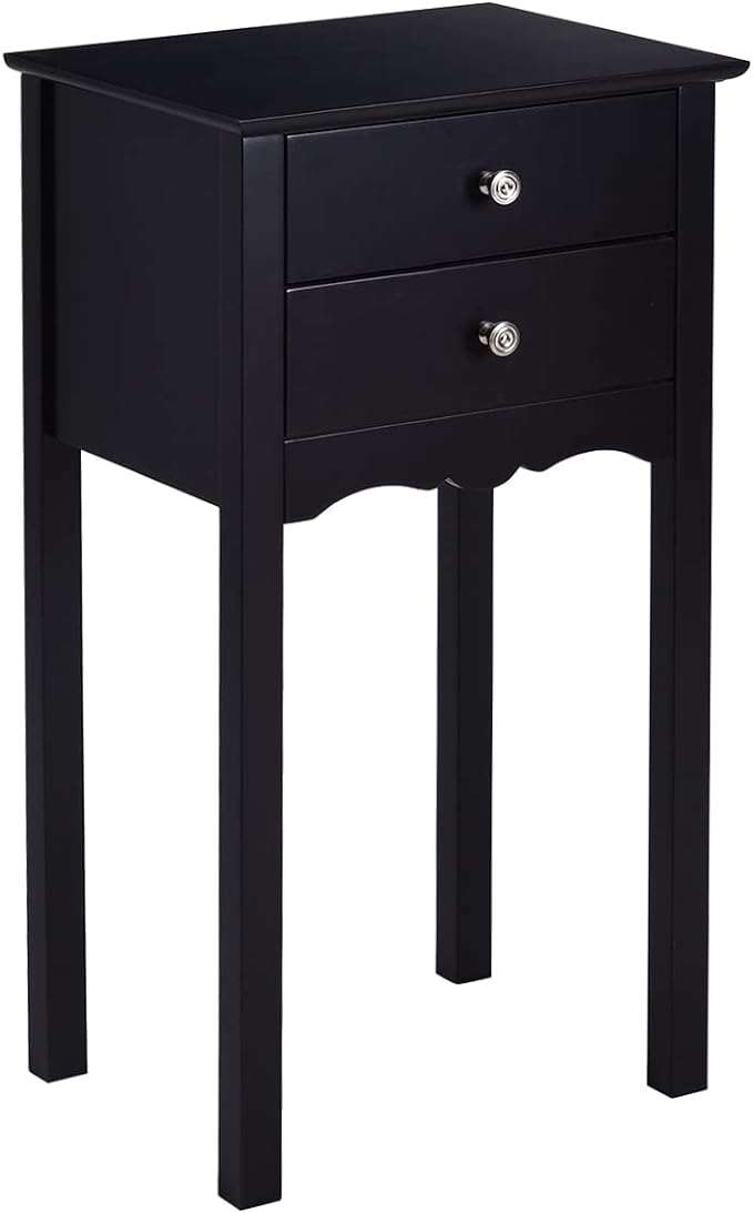 Table De Chevet Fine Avec LED - 2 Tiroirs, Réversible Gauche/droite | Rangement Moderne Pour Chambre étroite