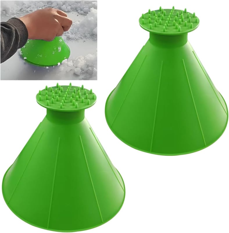 Magiczna łopata do lodu z lejkiem do samochodu, stożkowa łopata do lodu na szybę, okrągła łopata do śniegu do samochodu (zielona), opakowanie 2 szt.