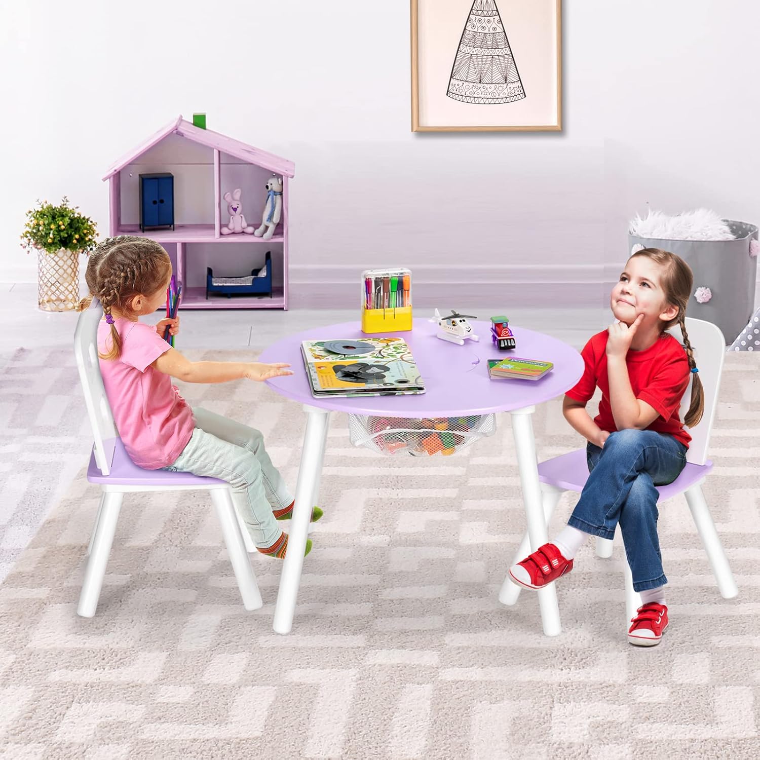 Table Et 2 Chaises Enfant LIFEZEAL - PP Robustes, 50kg Charge, Vert