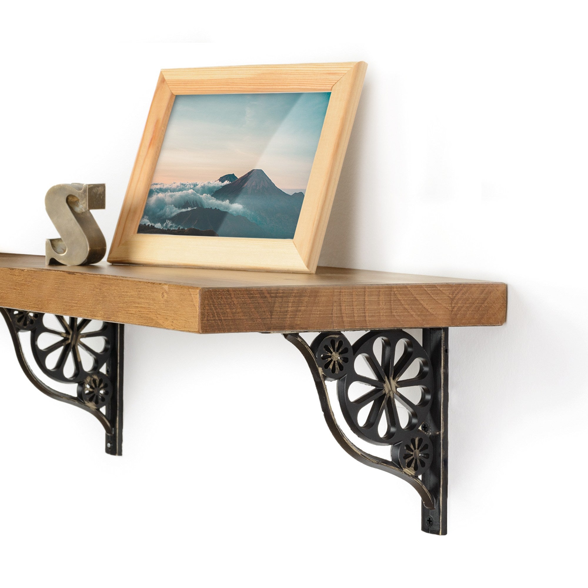 Support d'étagère | Style décoratif | Fabriqué en aluminium | Finition cuir vieilli | Dimensions 22*145*145mm | Système de fixation vissé | 1 unité - 4