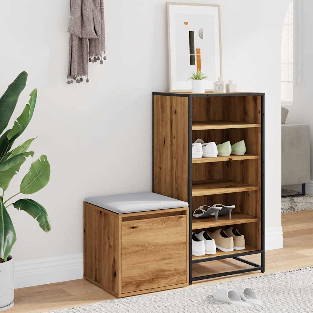 Tabouret à tiroir en bois d'ingénierie de chêne fabriqué à la main 40,5x40x40 cm - COMFORTXL - 3