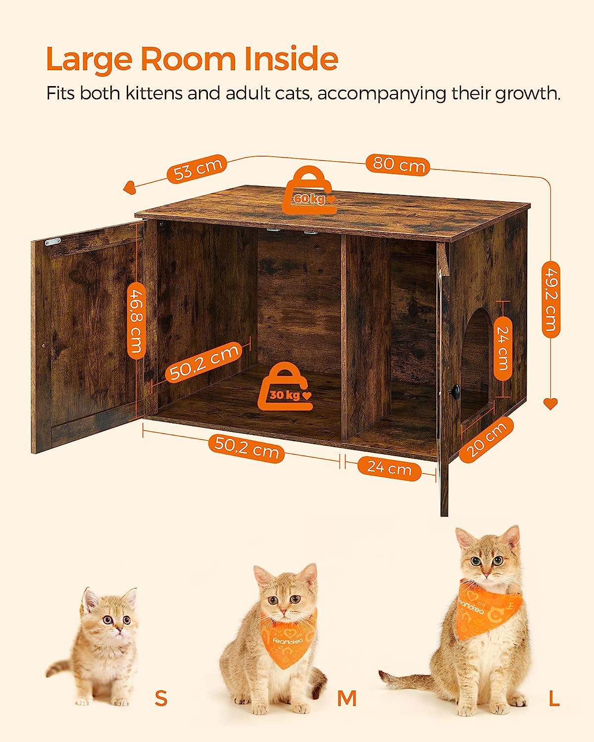 Maison De Toilette Pour Chats, Marron Rustique - 5