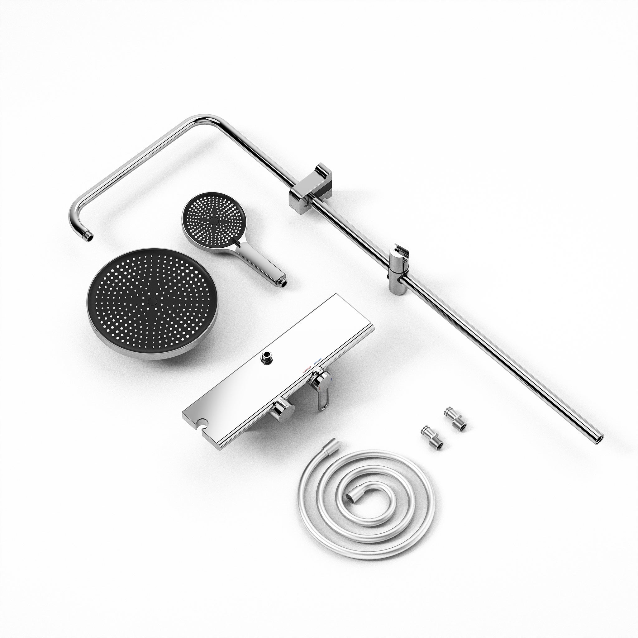 Columna de Ducha Cromada con Estante de 40 cm, Ducha de Mano con 5 Modos, Efecto Cascada y Almacenaje Práctico - 8