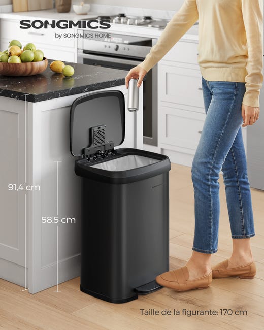 Poubelle de Cuisine, 50L, Poubelle à Pédale en Métal avec