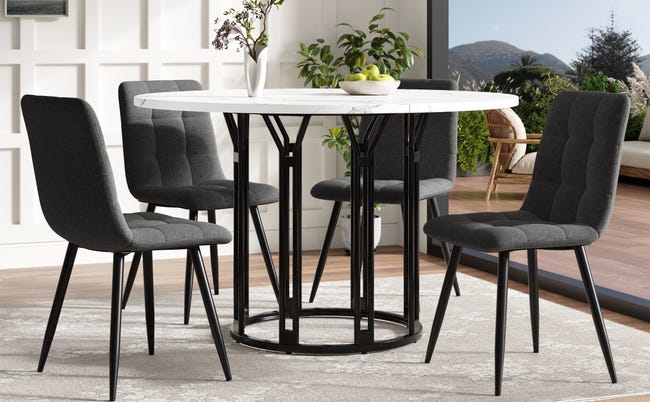 Set Tavolo Da Pranzo Rotondo 100cm Con 4 Sedie Imbottite - Marrone Chiaro E Grigio, Per 4 Persone - Foto 11