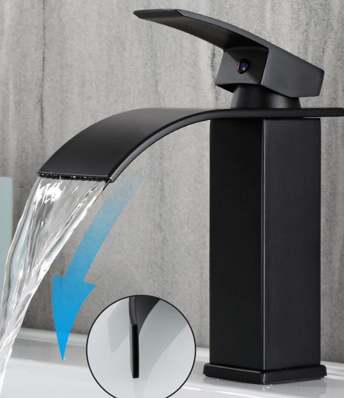 Grifo lavabo negro mate acero inoxidable monomando agua fria y