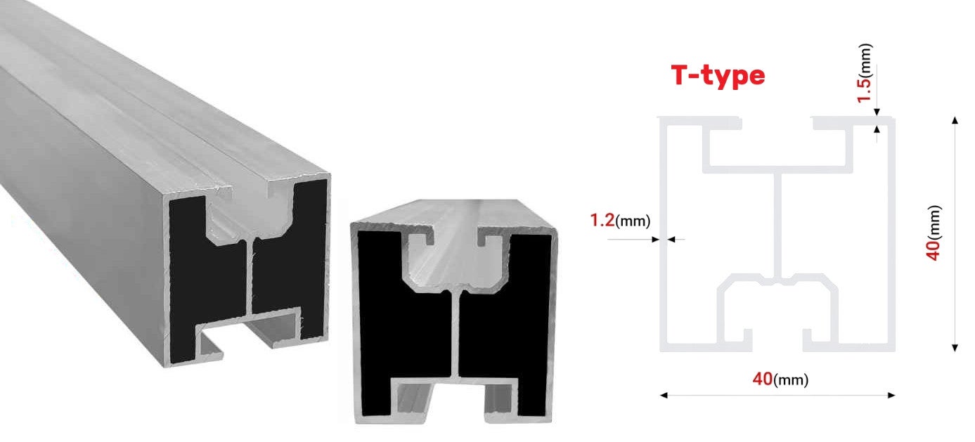 PROFILÉ DE MONTAGE PV RAIL EN ALUMINIUM 40x40 SET 4M (2X2M) TYPE T - 3