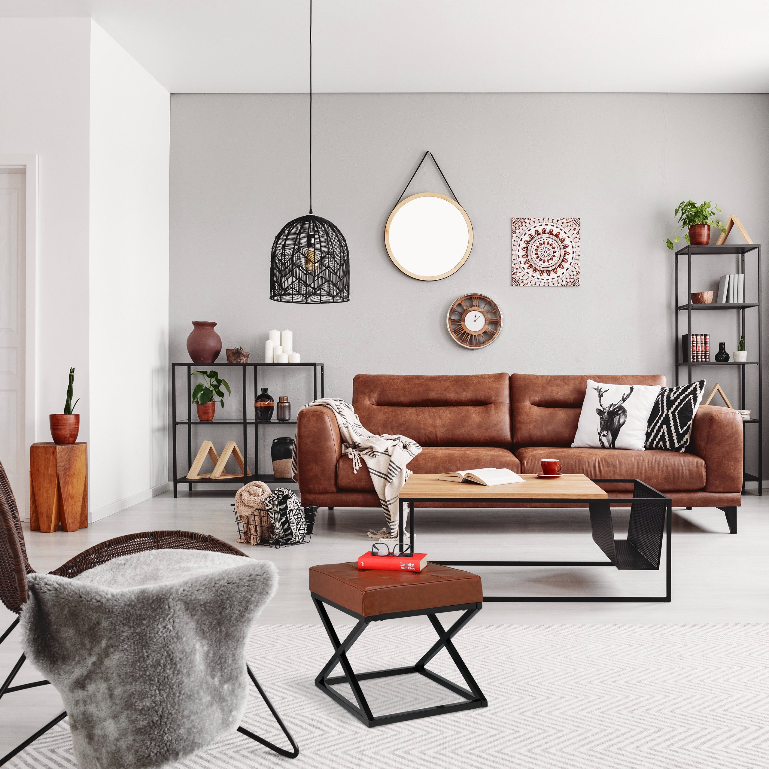 Relaxdays Sgabello Pouf, Poggiapiedi Imbottito, Similpelle