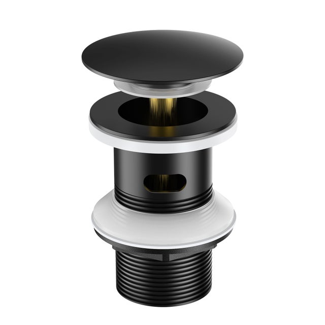 AuraLum Max Bonde de Lavabo Bonde Pop-up avec Trop-plein Automatique Universelle Noir Pusser Ouvrir Lavabo Baignoire Salle de Bain,EU Modèle