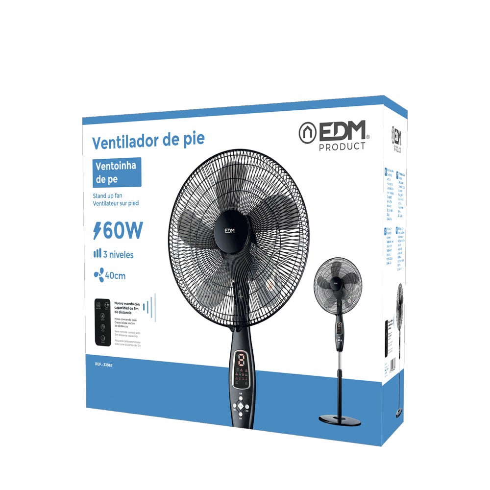Ventilateur sur pied noir avec télécommande puissance: 60w pales: ø40cm hauteur réglable 110-130cm edm - 5