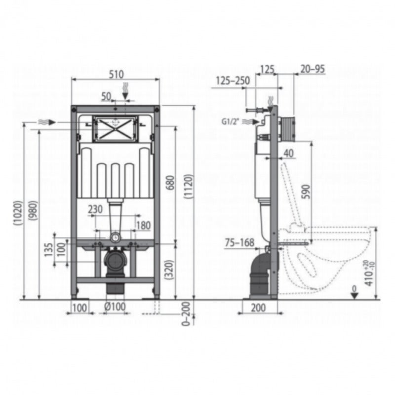 Swiss Aqua Technologies Pack WC bâti-autoportant + WC SAT sans bride + Abattant softclose + Plaque blanche + Set d'habillage - 4
