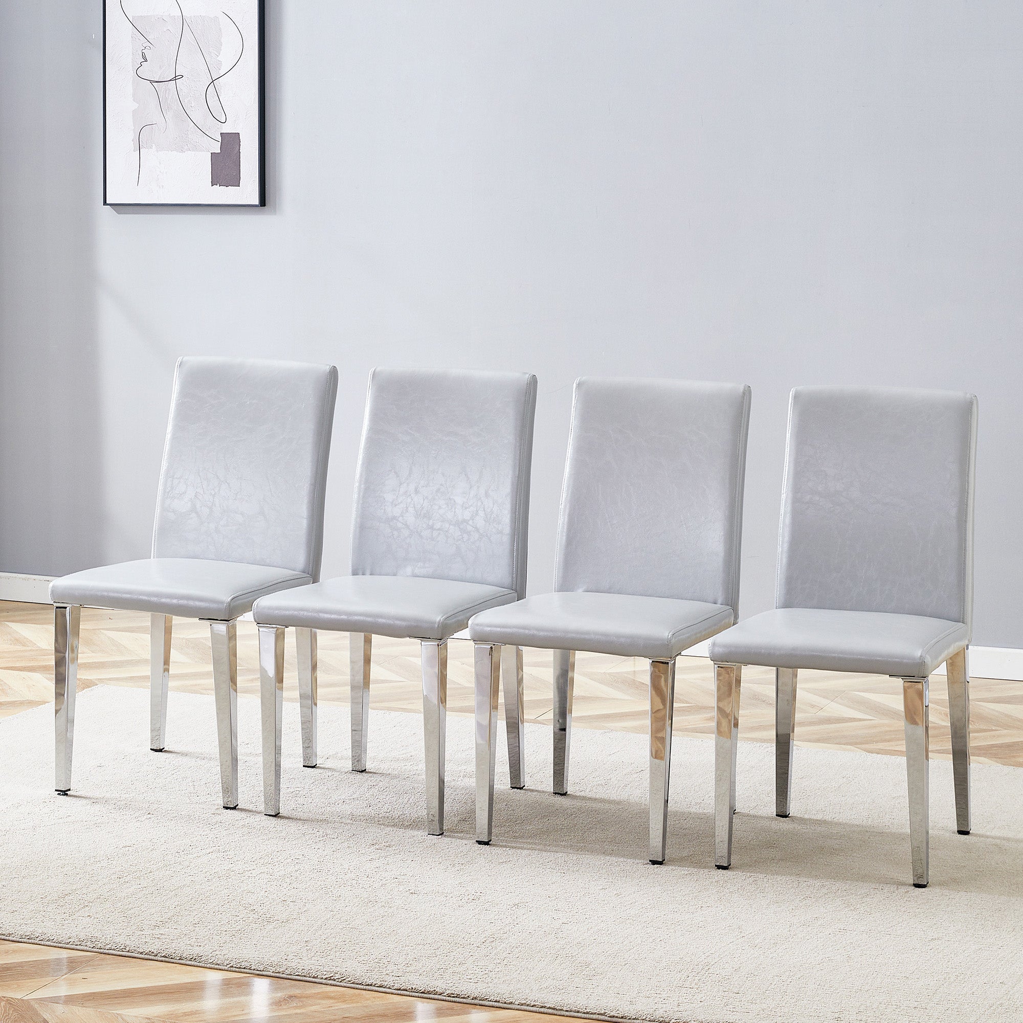 Chaise de salle à manger en polyuréthane texturé gris clair avec pieds ...