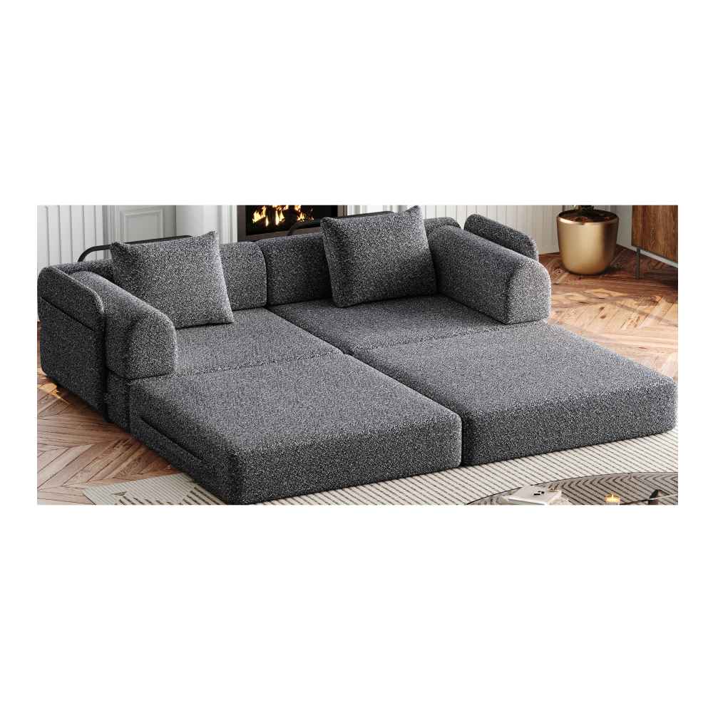 Canapé modulable 2 en 1, tapissé en chenille douce et résistante, rangement latéral intégré et structure métallique renforcée, idéal pour le salon - 7