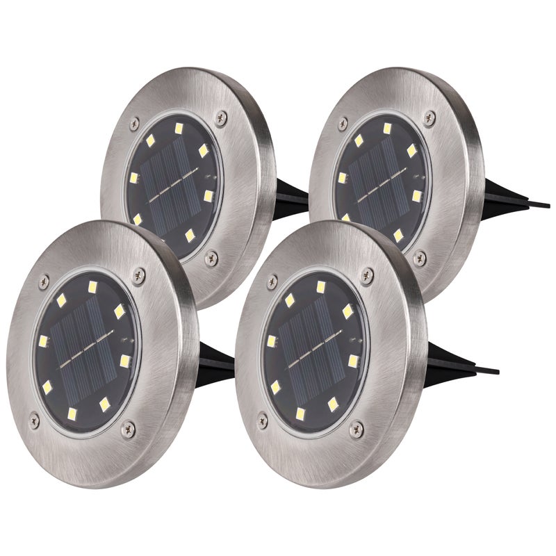 Lampa solarna LED 4szt ogrodowa wbijana 8xSMD IP54 5500-6000K zimna biel czujnik zmierzchu MasterLED