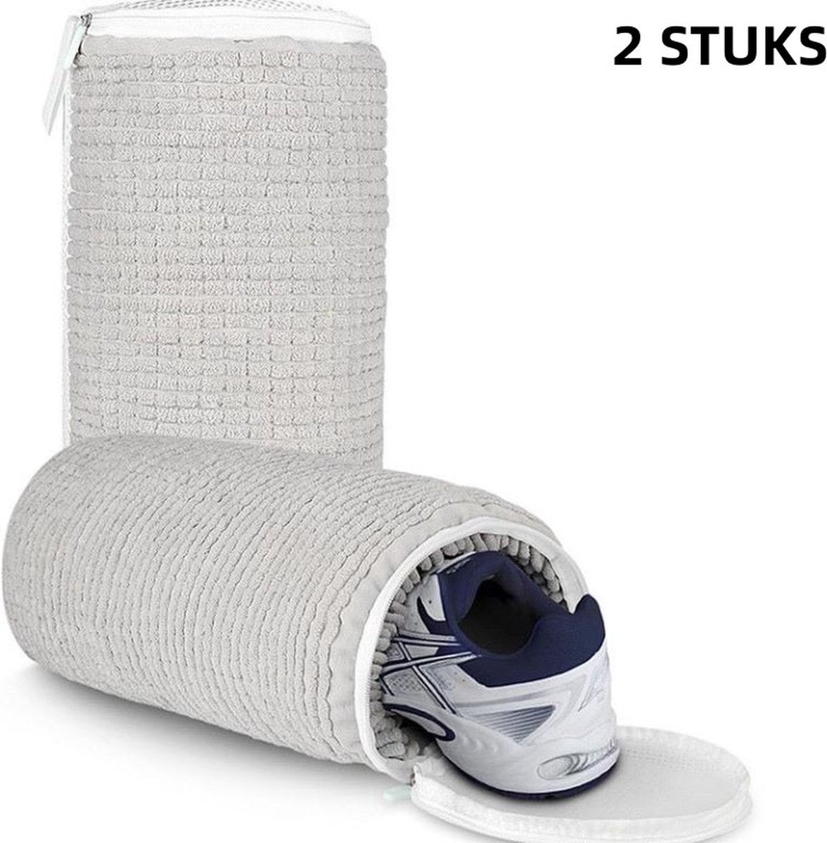 Sac universal pentru spălarea pantofilor, format din 2 piese, pentru mașina de spălat, plasă dublă cu buclă de agățare, gri deschis, 35x17.5cm