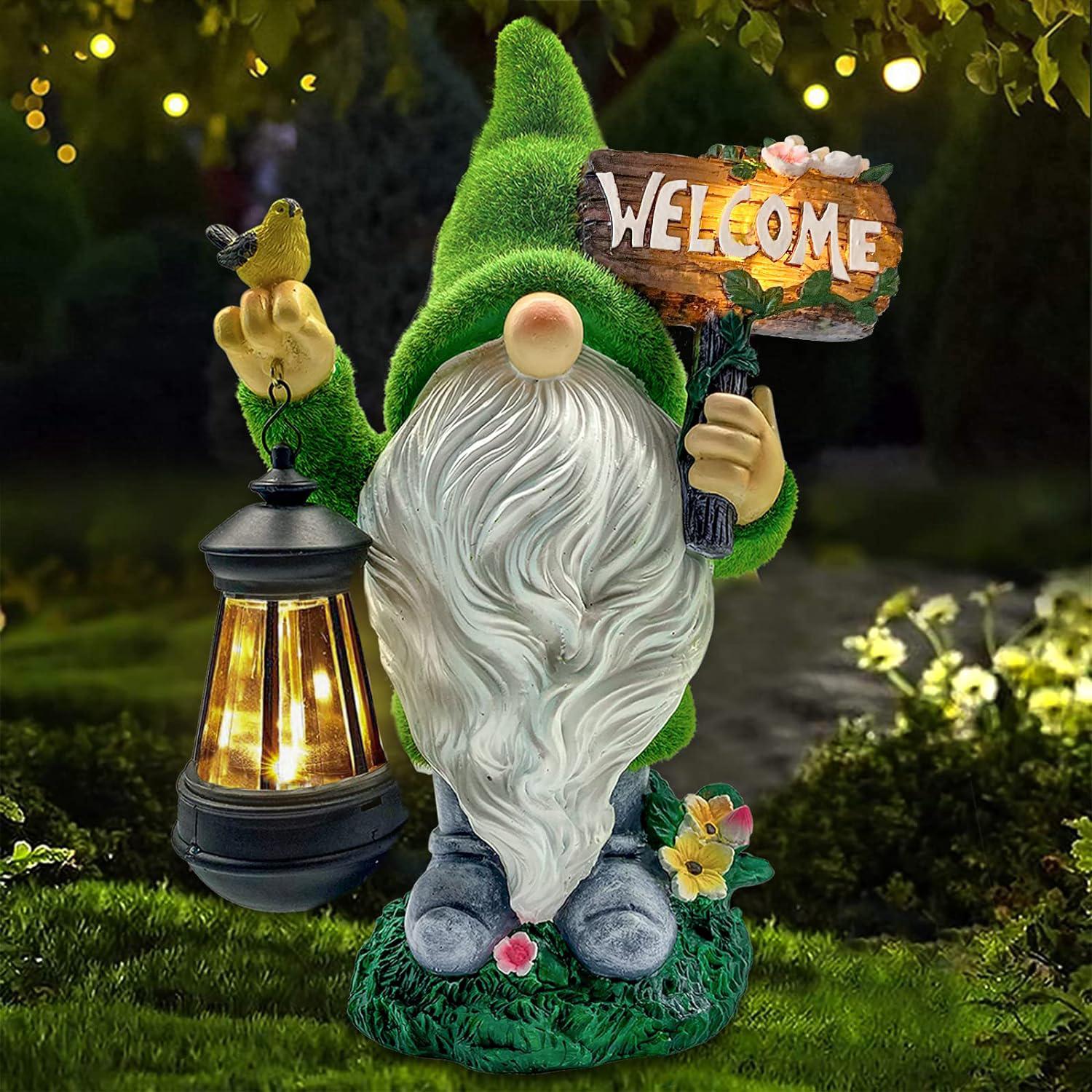 Lifoberstar Estatuas De Gnomos De Jardín De Burbujas Que Soplan, Luz