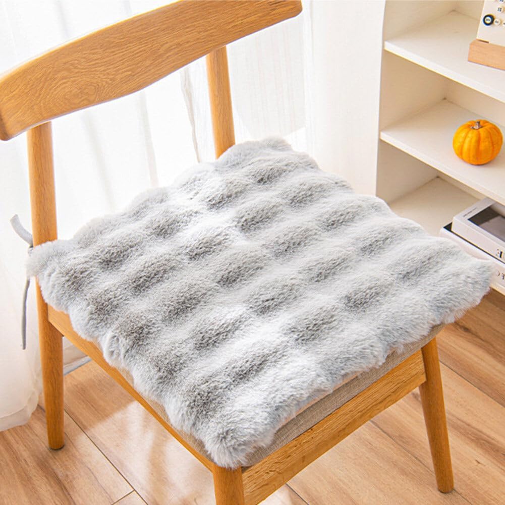 Poduszka na siedzisko z imitacji futra i jedwabiu - idealna do biur, restauracji, na krzesła itp. - 1 sztuka, jasnoszara, 40×40 cm