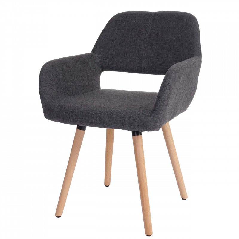 Zestaw 6 krzeseł do jadalni HWC-A50 II, krzesło kuchenne, design retro 50s ~ tkanina, ciemnoszary, jasne nogi