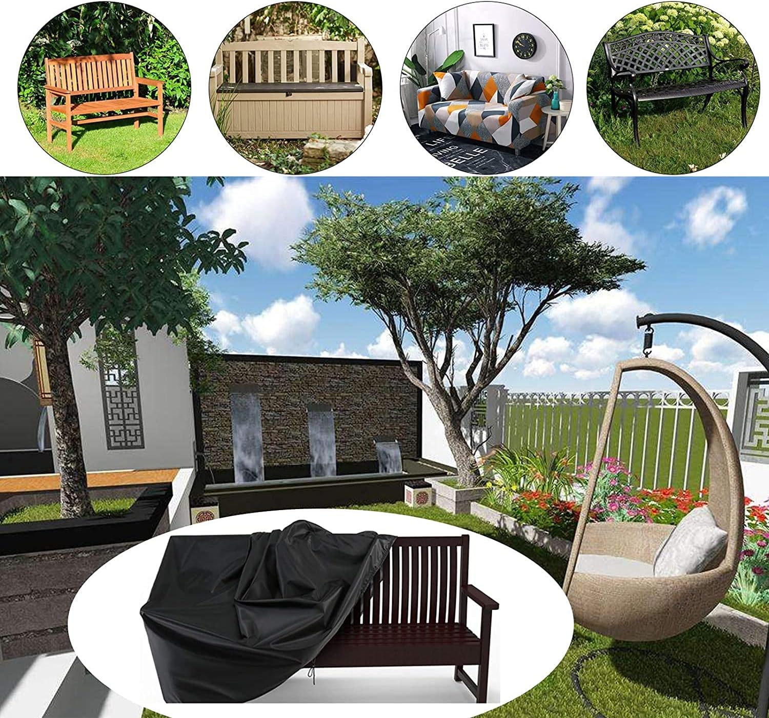 Housse de canapé 2 places imperméable et coupe-vent pour banc de patio (133 x 66 x 89 cm) - 4