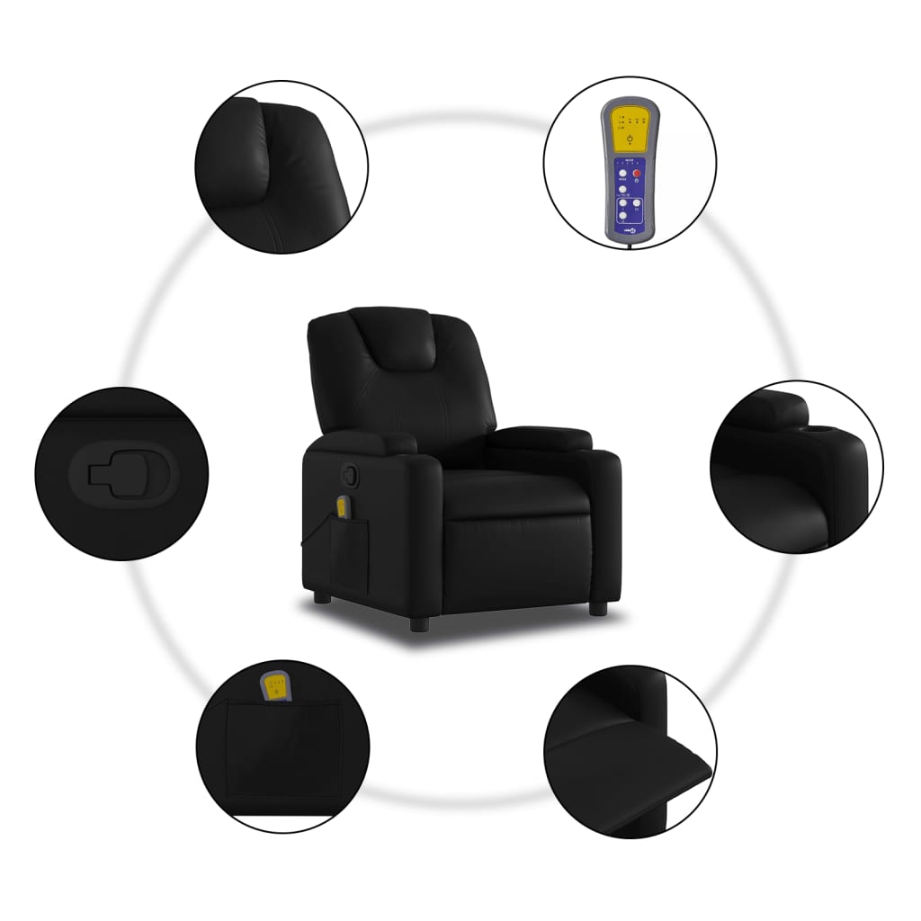 Fauteuil de Salon，Chaise，Fauteuil de massage inclinable noir similicuir - 6