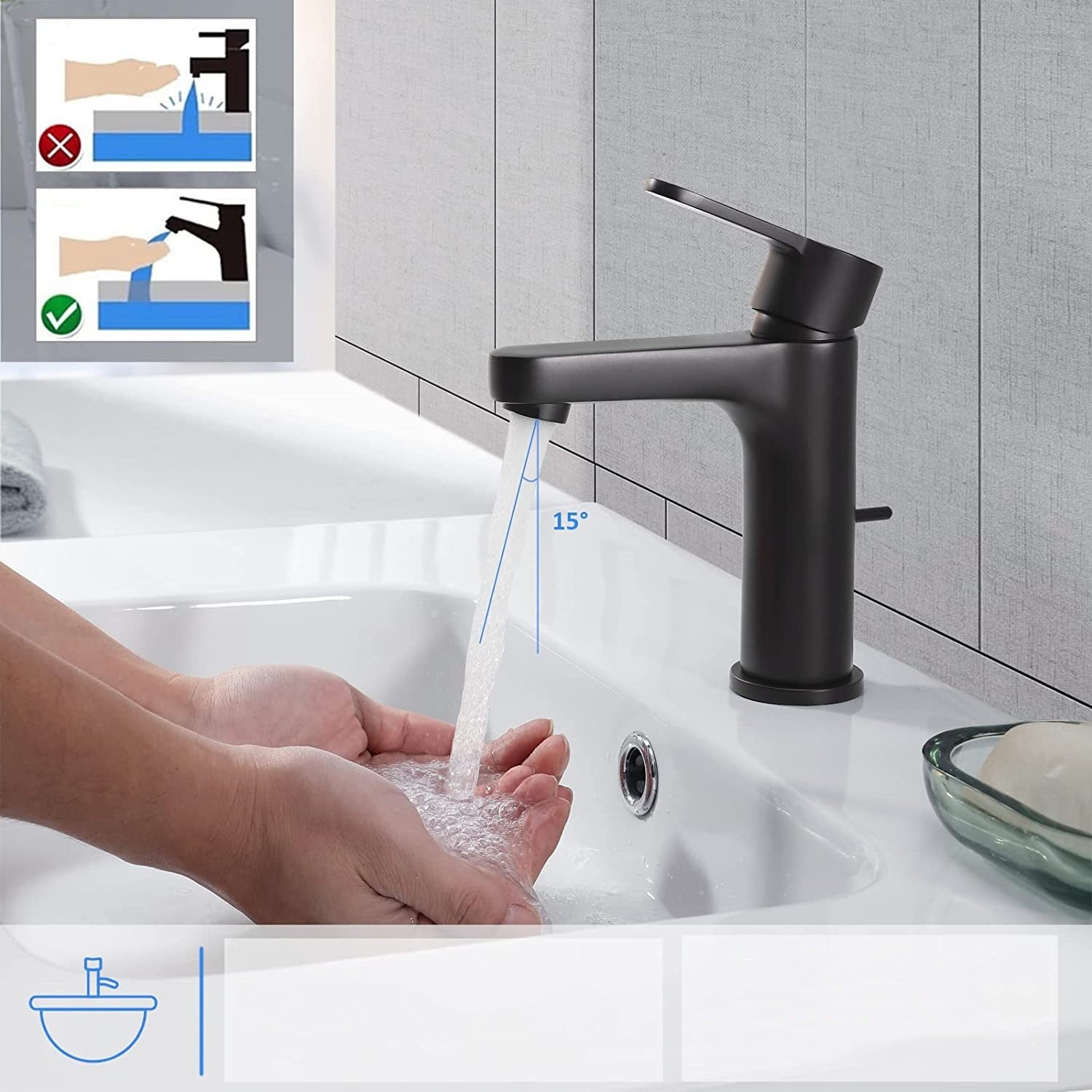 Cecipa max Mitigeur de lavabo avec levier de vidange Robinet noir de salle de bains Mitigeur de lavabo et vasque Robinet mitigeur lavabo en cuivre - 3