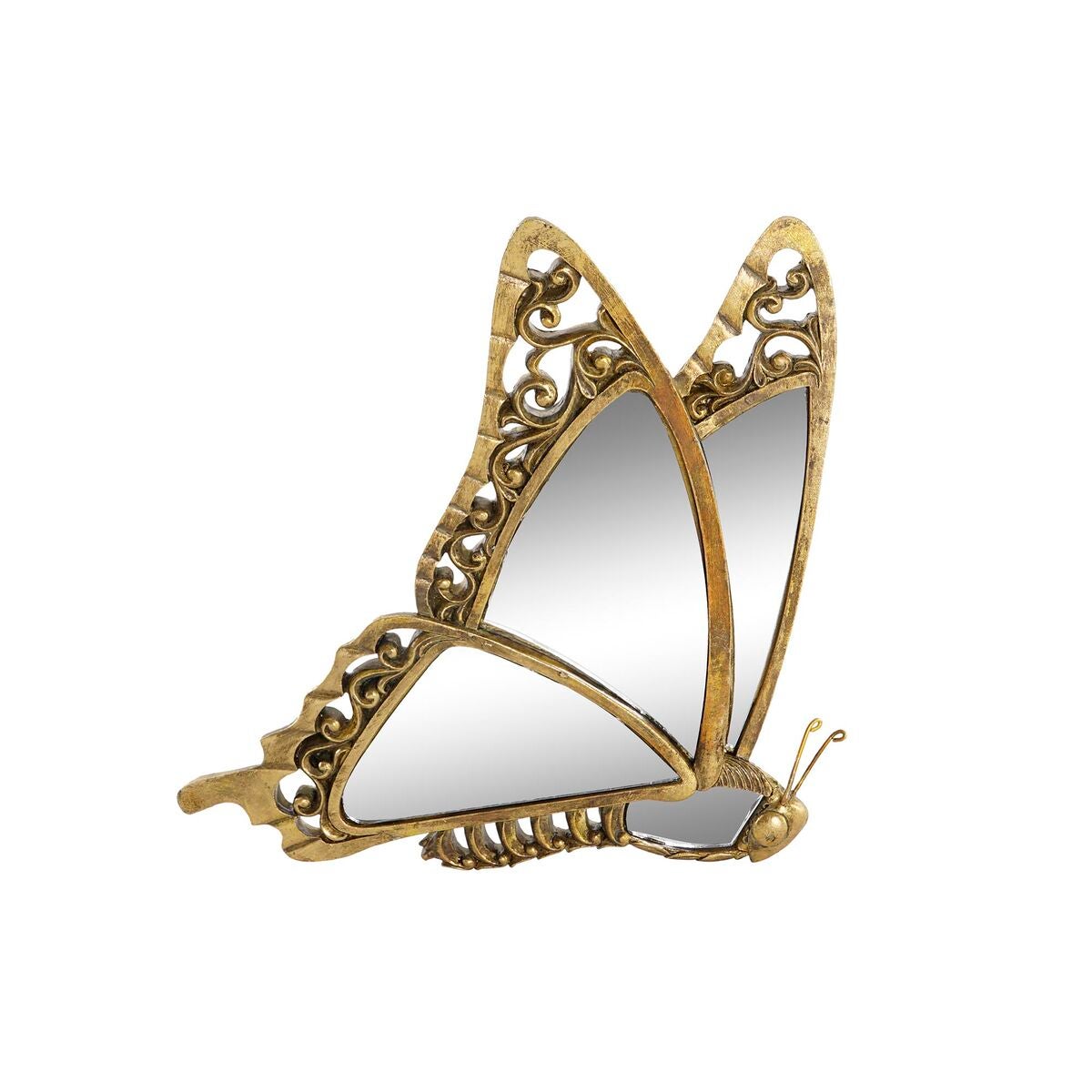 Decoración de pared dkd home decor espejo dorado resina mariposa (22 x 4,5 x 34 cm)