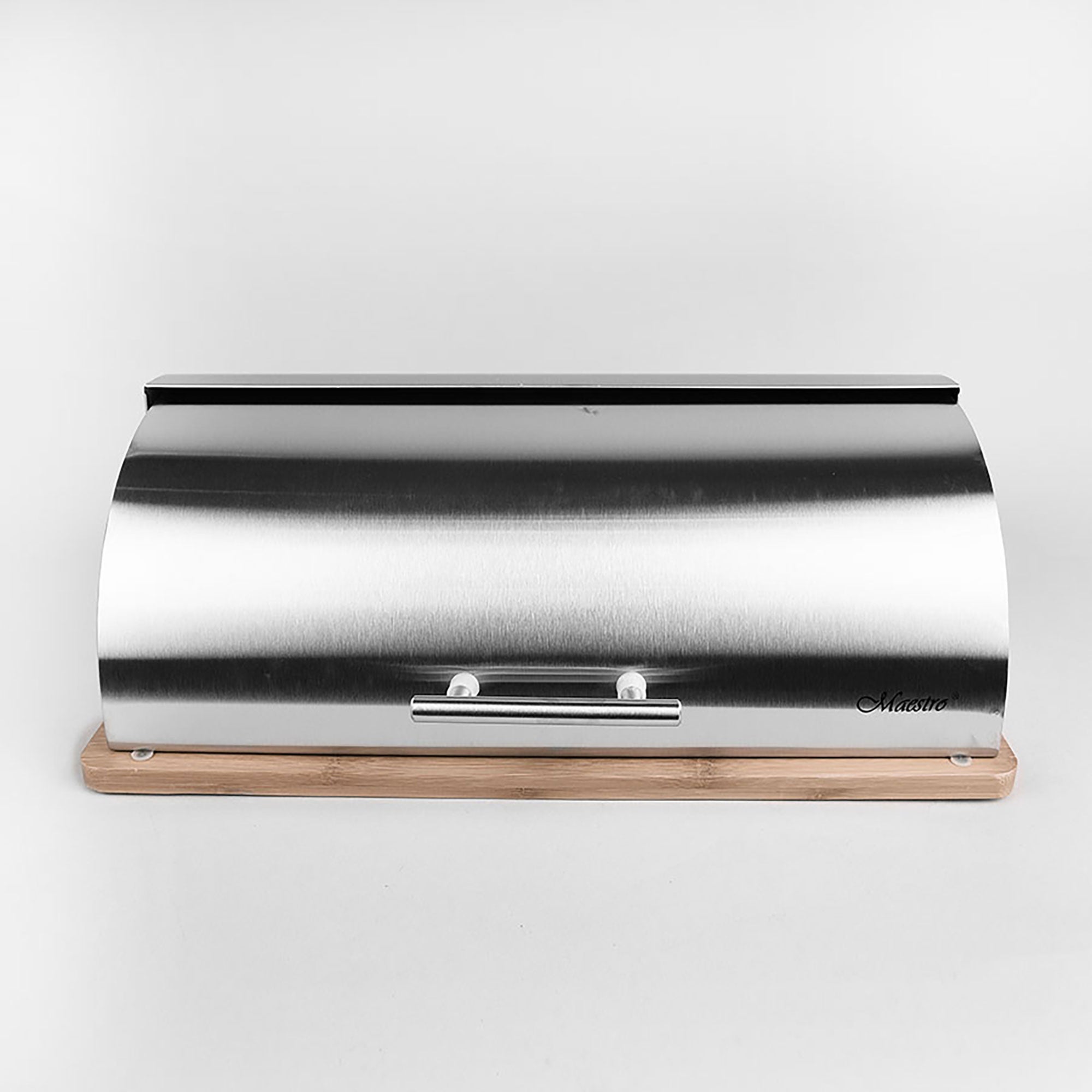 Boîte à Pain, Couvercle Coulissant, Design Élégant, Acier Inoxydable, Bois Maestro Argent MR-1672S - 3