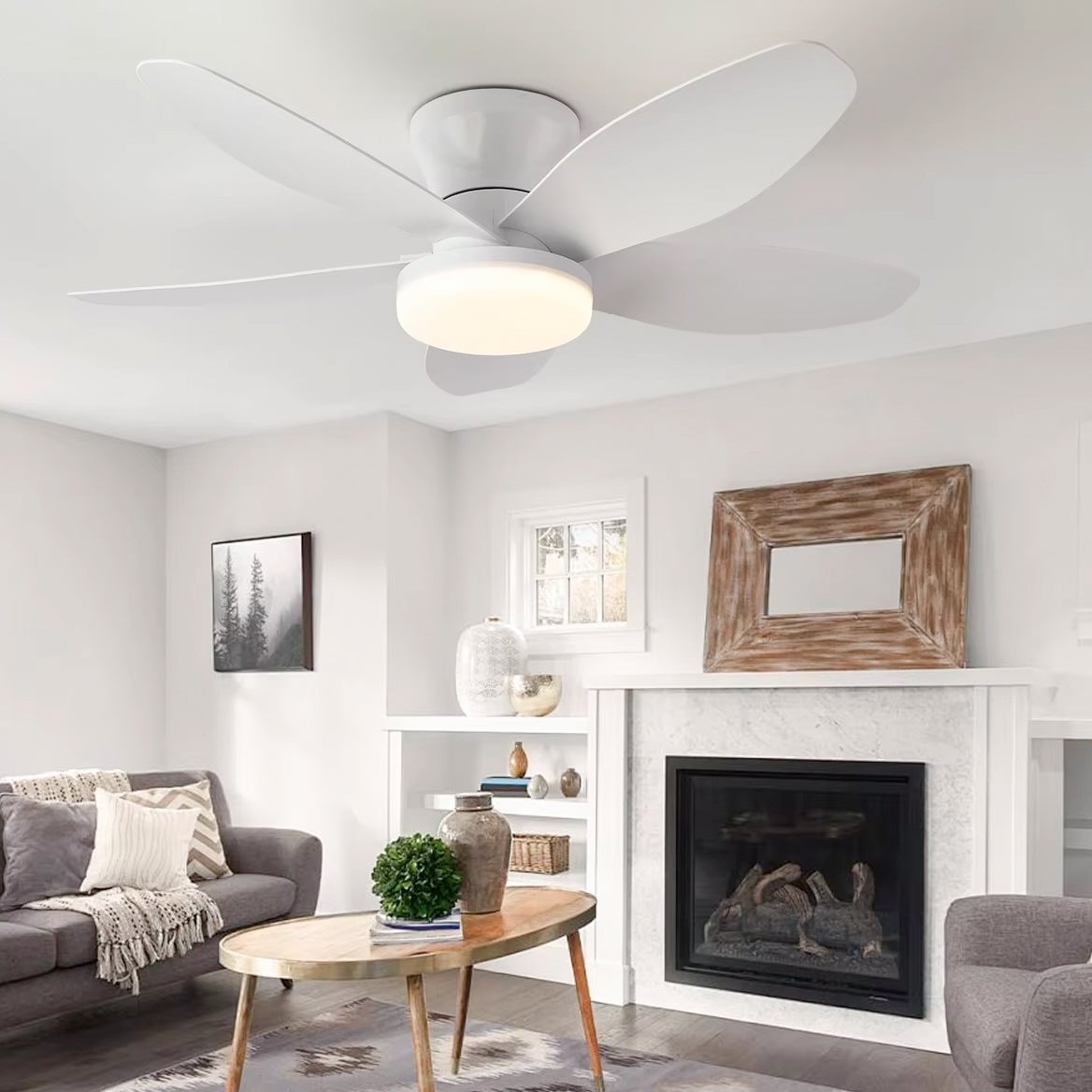 Ventilatore A Soffitto Con Luce LED E Telecomando | 6 Velocità, Reversibile, Dimmerabile, 80 Cm, Bianco