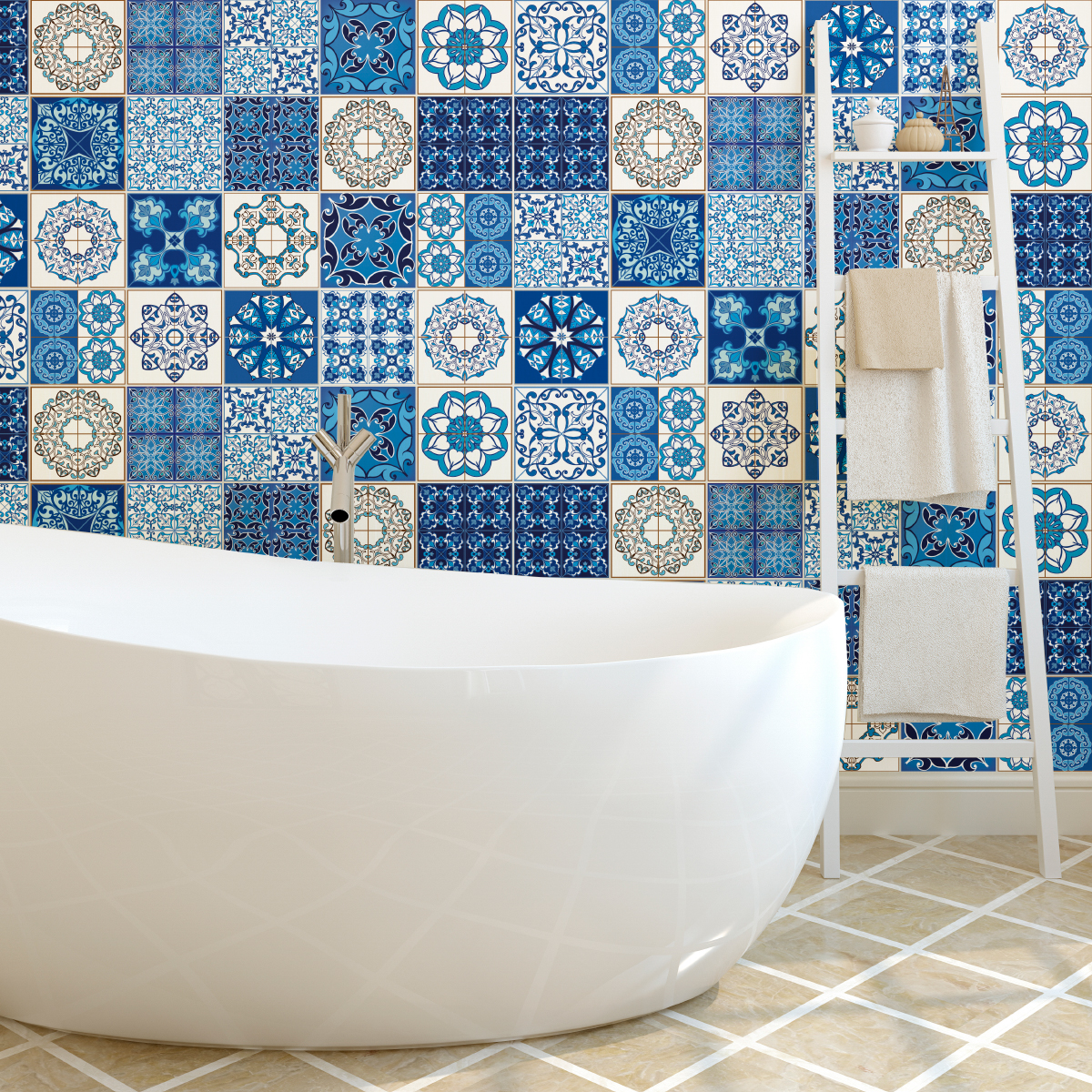 24 vinilos baldosas de cemento azulejos azzurra - adhesivo de pared - revestimiento sticker mural decorativo - 24stickers20x20cm