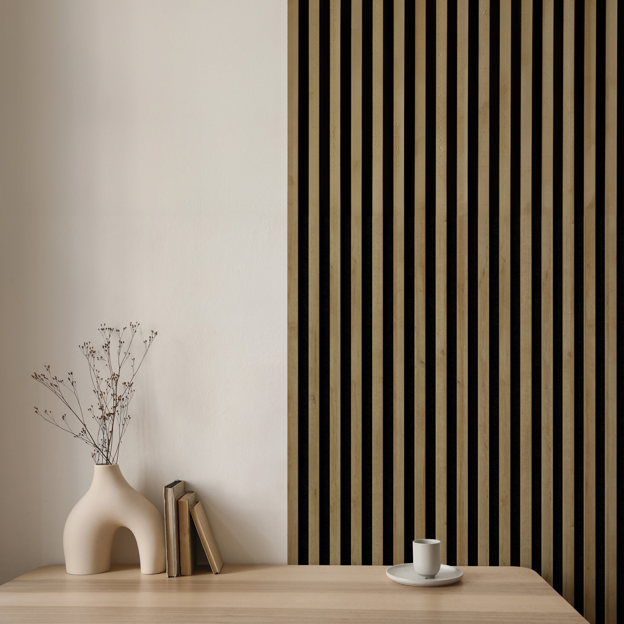 Panneau Tasseau Acoustique effet tasseau bois en feutre 1200mm x 605mm chêne sur noir Linea Proline Stegu - 4