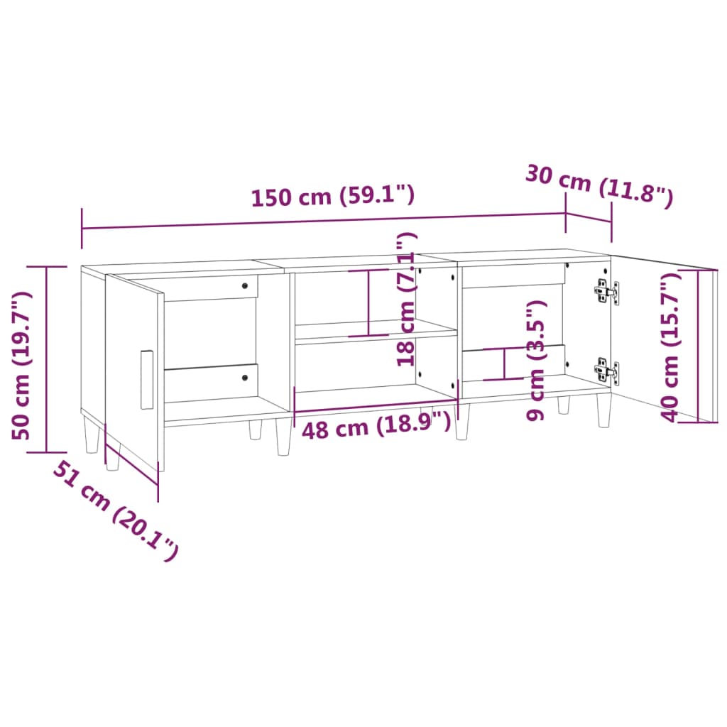 vidaXL Meuble TV Sonoma gris 150x30x50 cm Bois d'ingénierie - 7