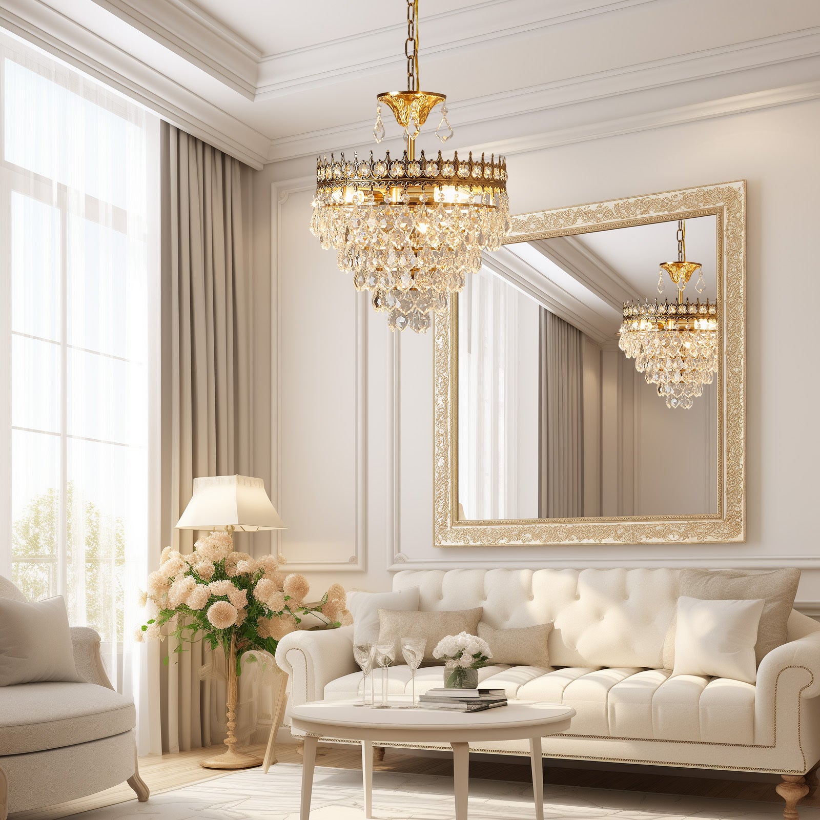 Lustres En Cristal, Plafonnier Doré Moderne, Luminaires Suspendus Ronds Double usage, Pour Salle À Manger, Entrée, Cuisine - 2