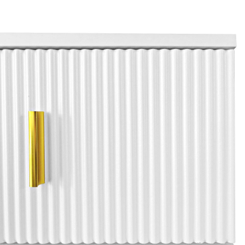 Meuble d'appoint élégant avec étagères réglables, décorations dorées et tiroirs push-to-open. - 7