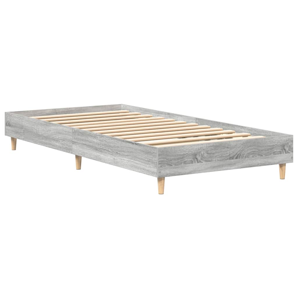 Cadre de lit gris en panneau de bois pour la chambre, 203 × 93 × 25 cm - 7