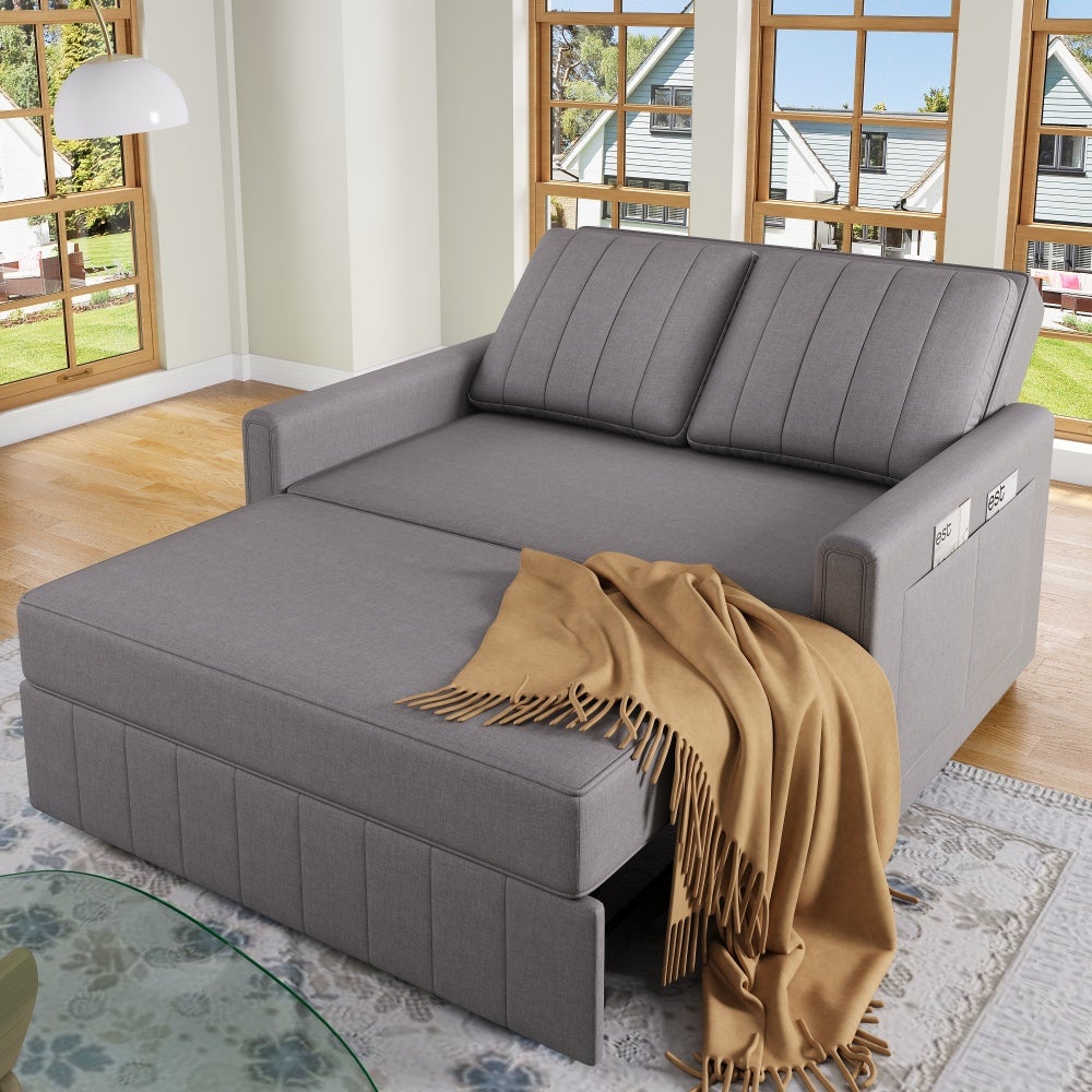 Sofa rozkładana, 180x127cm, regulowane oparcie, do małych pomieszczeń, szara