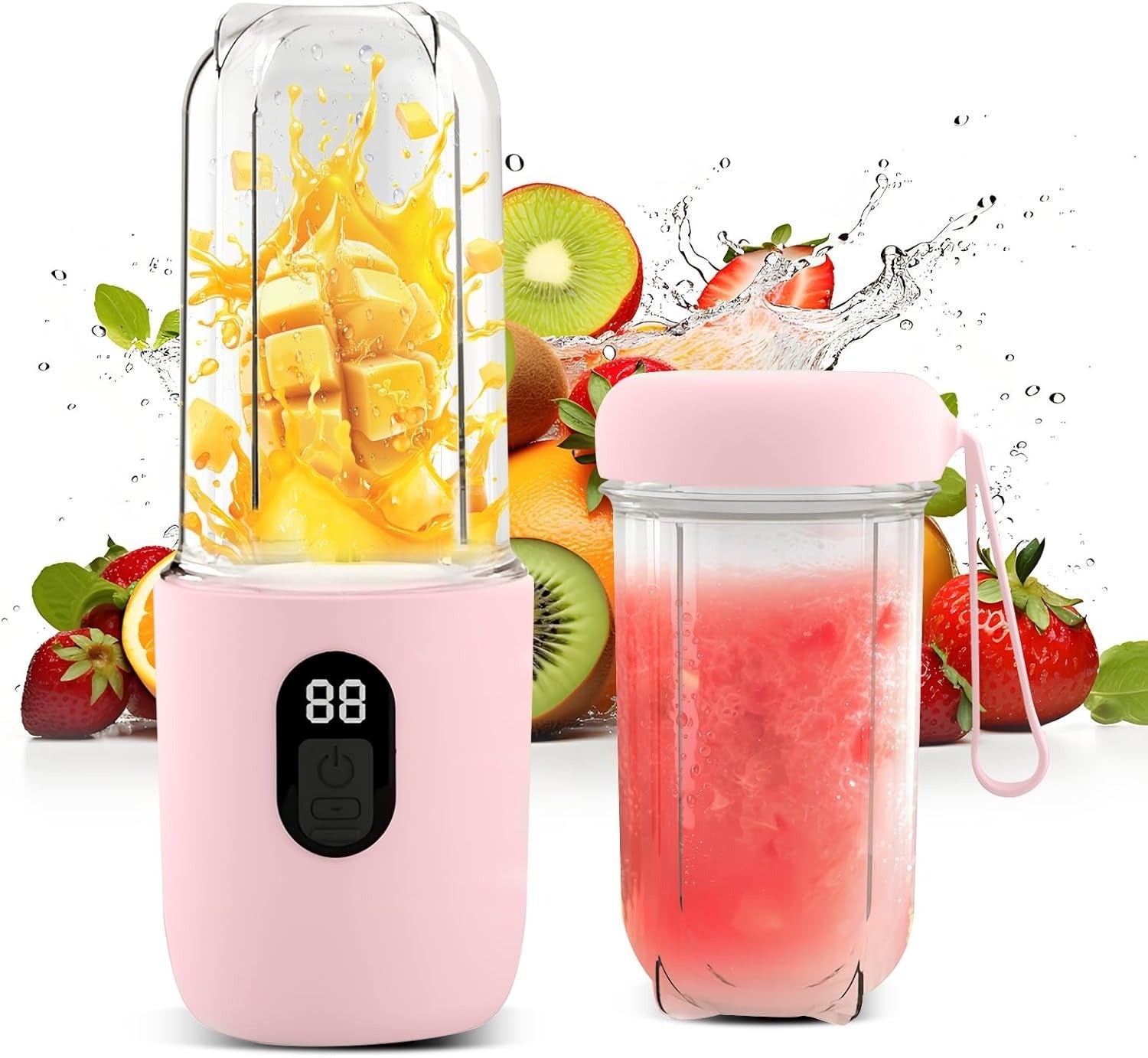 Blender Portable Rechargeable 500ml - Mixeur Smoothie Mini Avec écran LCD - 16 Lames, Autonettoyant