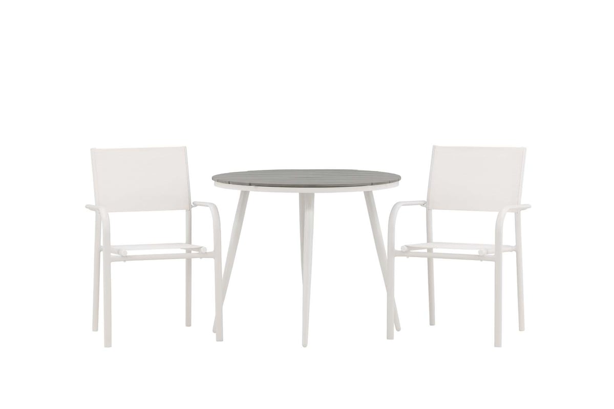 Break zestaw ogrodowy stół Ø90cm szary, 2 krzesła Santorini biały.